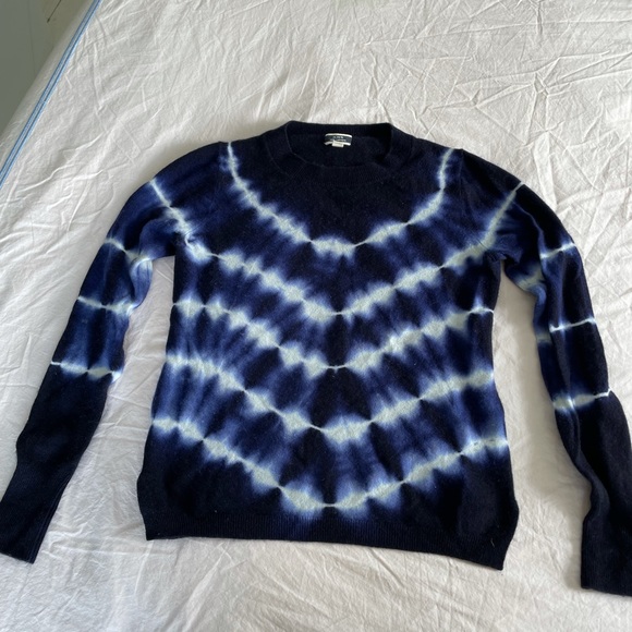 J. Crew Navy tie-dye cashmere crewneck sweater - Picture 2 of 9